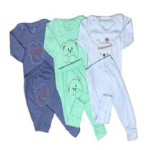 Kit Body e Calça Inverno Manga Longa Bordada Lisa Bebe 6 peças