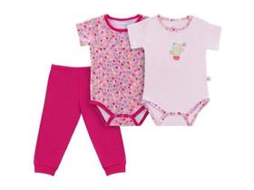 Kit Body e Mijão em Algodão Corações e Cacto Rosa e Pink Feminino - 3 Peças