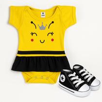 Kit Body Fantasia Abelhinha com Saia + Tênis Bebê Menina 100% Algodão Pronto para Envio