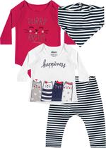 Kit Body Infantil Feminino Manga Longa Branco Happiness - Elian