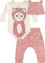 Kit Body Infantil Feminino Manga Longa Offwhite Little Cat - Elian