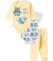 Kit Body Infantil Longo 3 Peças Kappes Amarelo Kit Body Infantil Longo 3 Peças Kappes Amarelo