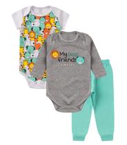 Kit Body Infantil Longo 3 Peças Kappes Cinza