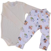 Kit Body Infantil Manga Longa Amarelo e Safari RN a G - Algodão Premium