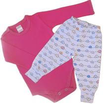 Kit Body Infantil Manga Longa Rosa e Corações RN a G - Algodão Premium Kit Body Infantil Manga Longa Rosa e Corações RN a G - Algodão Premium