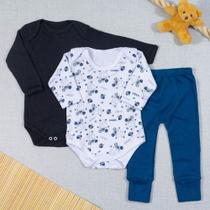 Kit Body Longo Com Calça para Bebê 3 Peças Hipopótamo