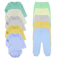 Kit Body Longo e Mijão Culote Liso 10 Peças Roupa Para Bebê