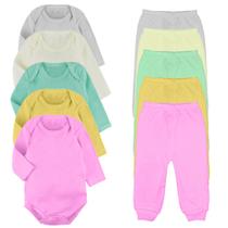 Kit Body Longo e Mijão Culote Liso 10 Peças Roupa Para Bebê Kit Body Longo e Mijão Culote Liso 10 Peças Roupa Para Bebê