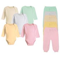 Kit Body Longo e Mijão Culote Liso 10 Peças Roupa Para Bebê