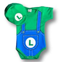 kIT Body Luigi Bebê Roupa Mario Mesversário kIT Body Luigi Bebê Roupa Mario Mesversário