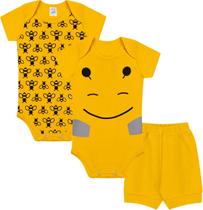 Kit Body Manga Curta 3 Peças Abelhinha Suedine - Kappes Kit Body Manga Curta 3 Peças Abelhinha Suedine - Kappes