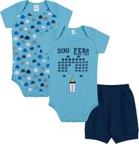 Kit Body Manga Curta 3 Peças Frase Suedine - Kappes