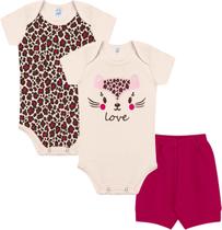 Kit Body Manga Curta 3 Peças Gatinha Suedine - Kappes Kit Body Manga Curta 3 Peças Gatinha Suedine - Kappes