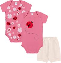 Kit Body Manga Curta 3 Peças Joaninha de Suedine - Kappes Kit Body Manga Curta 3 Peças Joaninha de Suedine - Kappes