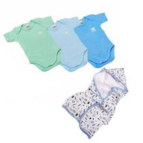 Kit Body Manga Curta Bebê Menino Urso Billo 3 Pçs Minasrey
