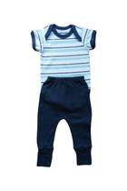 Kit Body Manga Curta e Culote Bebê Menino Listrado