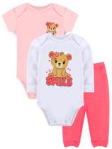 Kit Body Manga Longa, Body Manga Curta E Calça Infantil 3 Peças Suedine Urso - Orango Kids