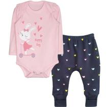 Kit Body Manga Longa e Culote Bebê Menina Coelha Patinete Kit Body Manga Longa e Culote Bebê Menina Coelha Patinete