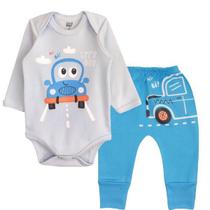 Kit Body Manga Longa e Culote Vira-Pé Bebê Menino Carrinho