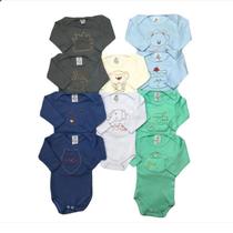 Kit Body Manga Longa Liso c/ Estampa Bordada 2 Peças Bebê
