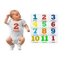 Kit Body Mesversario Bebe Manga Curta Estampado Meses 1 á 12 100% Algodão Unissex