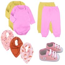 Kit Body Mijão Babador e Sapatinho Roupa de Bebê 8 Pçs - Koala Baby