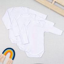 Kit Body para Bebê Manga Longa 3 Pçs Branco Básico