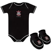 Kit Body Preto + Pantufa Para Bebê CORINTHIANS Unissex