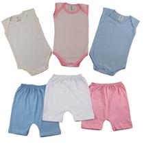 Kit Body Regata e Shorts Com 6 Peças Bebê Verão Kit Body Regata e Shorts Com 6 Peças Bebê Verão