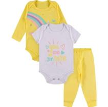 Kit Body roupa de bebe 3 peças Body Manga Longa e curta e calça Algodão arco iris Menina Kit Body roupa de bebe 3 peças Body Manga Longa e curta e calça Algodão arco iris Menina