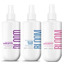 Kit Body Splash Violette + Blue Mist + Majesty Desodorante Colônia Bloom Bronzeado 200ml