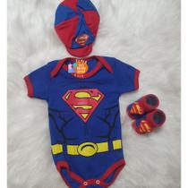 kIT Body Super Man / Super Homem + BOINA + Meia 3d Temáticos Infantil Personagens Mesversario Fantasia