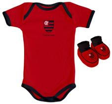 Kit Body Vermelho + Pantufa Para Bebê Flamengo Torcida Baby Unisex