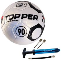 KIT Bola De Futebol Campo Topper 90 Oficial Costurada à Mão Bomba De Ar Kagiva Dupla Ação