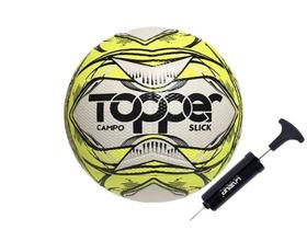 Kit Bola de Futebol de Campo Slick Amarelo Neon Topper com Bomba - Topper e LiveUp