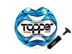 Kit Bola de Futebol de Futsal Slick Azul Topper com Bomba - Topper e LiveUp