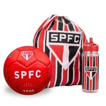 Kit Bola de Futebol Time São Paulo C/ Garrafa 450ml E Mochila Tipo Saco Licenciado E Oficial