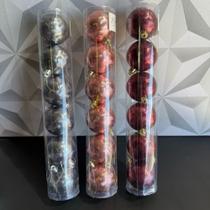 Kit bola de natal decorada com 6 peças 6cm quadriculada vinho vermelha rosa cinza prata bolinhas