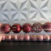 Kit bola de natal decorada grande 8cm com 9 peças para árvore de natal rose ou vinho rosa vermelho