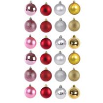 Kit bola de natal grande 6cm mista para árvore - vermelha, dourada, prata ou rosa com 9 peças