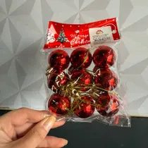 Kit bola de natal lisa vermelha 3cm com 9 peças para decoração natalina árvore de natal bolinha