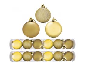 Kit Bola De Natal Mista Dourado 12 Unidades 8cm - Riomaster