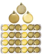Kit Bola De Natal Mista Gliter, Fosco e Brilho Dourado 24 Unidades 8cm - Master Christmas