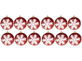 Kit Bola de Natal Vermelha e Branca com Glitter - NATAL051M Casambiente 7cm 12 Unidades
