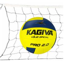 Kit Bola De Vôlei Kagiva 2.0 Pró Costurada + Rede Vôlei Master Rede Seda 5M 1 Faixa Sintética