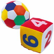 Kit Bola e Dado Bebe Super Macio Leve Baby Educativo Cores Numeros