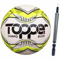 Kit Bola Futebol Campo Grama Topper Slick Mais Inflador