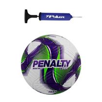 Kit Bola Futebol Society Penalty Líder 25 + Bomba de Ar Azul