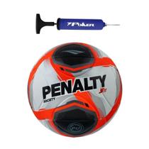 Kit Bola Futebol Society Penalty S11 R2 25 + Bomba de Ar Azul