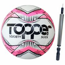 Kit Bola Futebol Society Topper Slick Original Mais Inflador